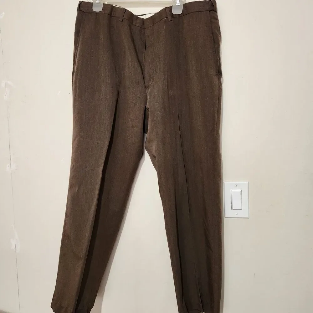 Haggar Dress Pants For Men Size 38x27 Brown Color Flat Front Black Label